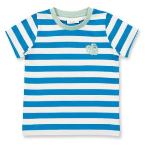 tricou cu dungi albastre și aplicație palmier
